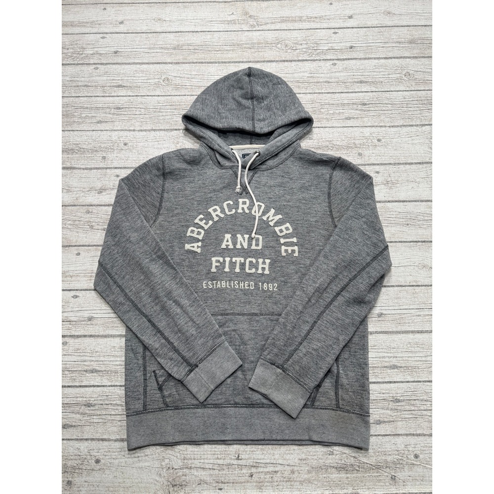 Abercrombie & Fitch Hoodie Men's Medium Gray Applique Logo Pullover Sweatshirt